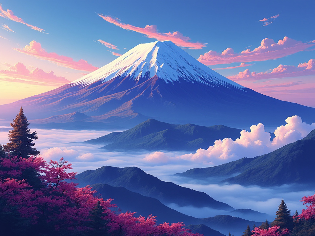 Anime style picture of Mount&nbsp;Fuji